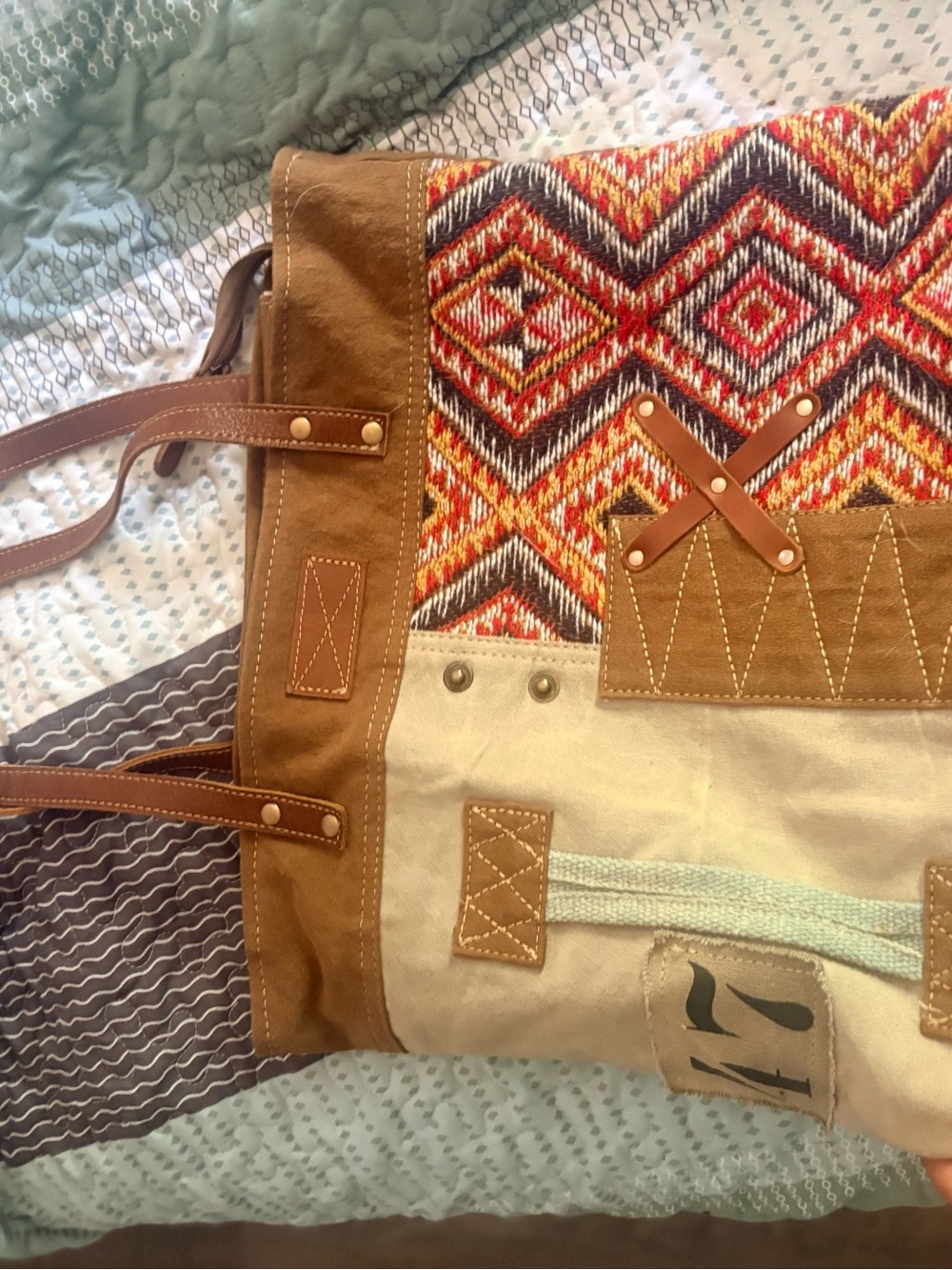 Myra Bag Multicolor Woven & Tan Leather Shoulder Tote